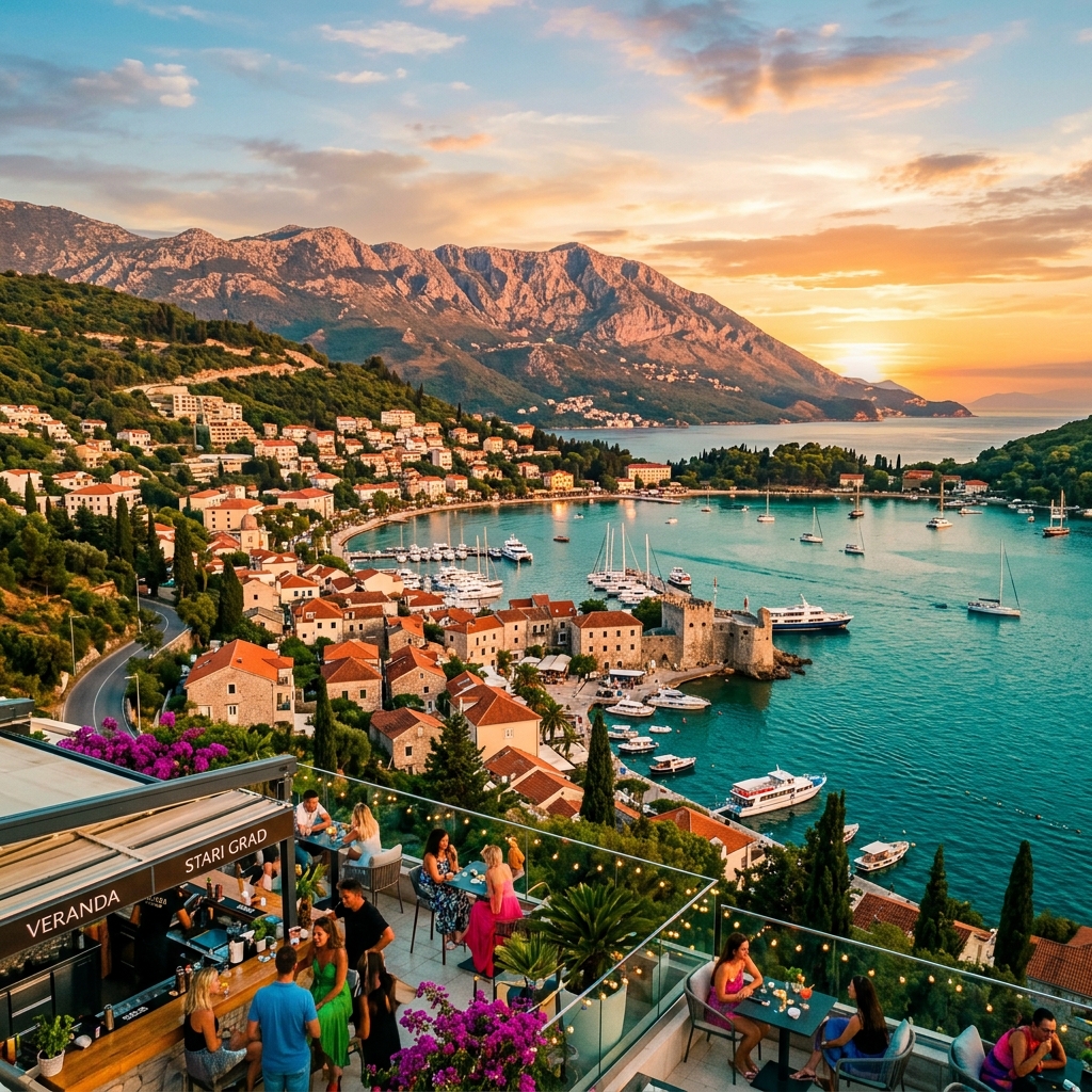 Scenic view of Herceg Novi and Orjen mountain peaks